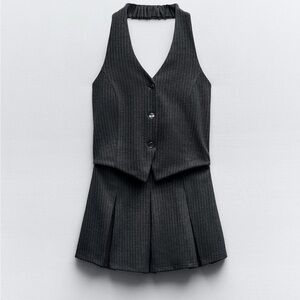 Zara Charcoal Pinstripe Vest and Skirt Ensemble